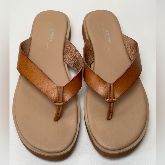 Old Navy Sandals Thong Brown Tan Slip On Faux Leather Footwear Flat Women's 8 - Picture 3 of 8